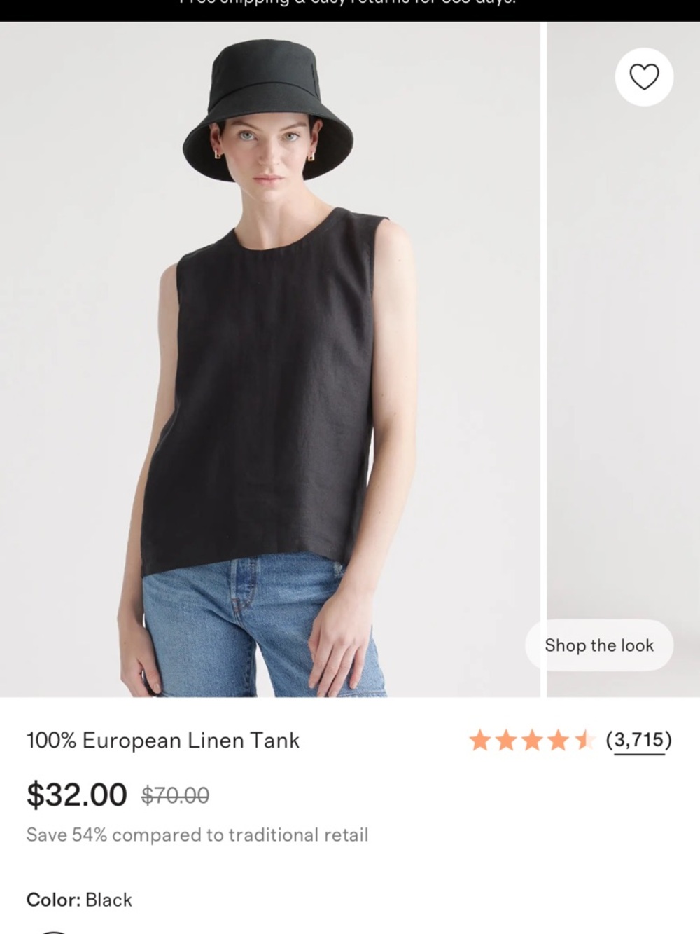 Quince Black European Linen Tank - Sleeveless Scoop Neck